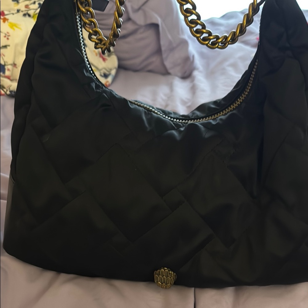 Kurt Geiger Black and Gold Hobo Bag with Curved Shape and Medium Size